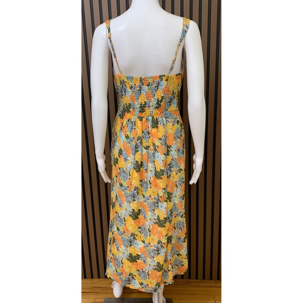 Abercrombie & Fitch Floral‎ Button Front Smocked Midi Dress Yellow Orange Blue S - Picture 3 of 11